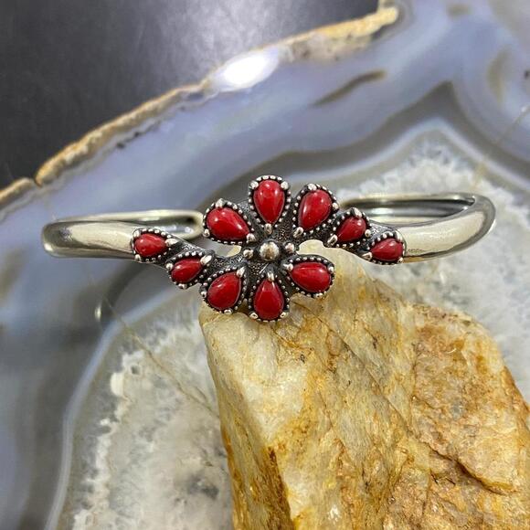 Carolyn Pollack Southwestern Style Sterling Red Jasper Cluster Women's Bracelet - Picture 4 of 10